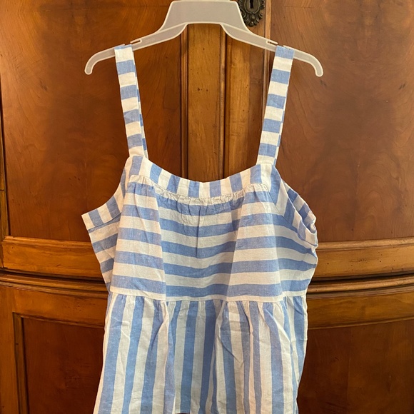Breezy Blue & White Striped XL Petite Linen LOFT Sleeveless Peplum Top - Picture 4 of 8
